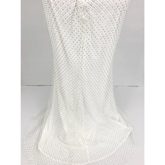 AQUA FORMAL Women's Rhinestone Embellished Fishnet Gown Size 12 Ivory NWT - Picture 14 of 16